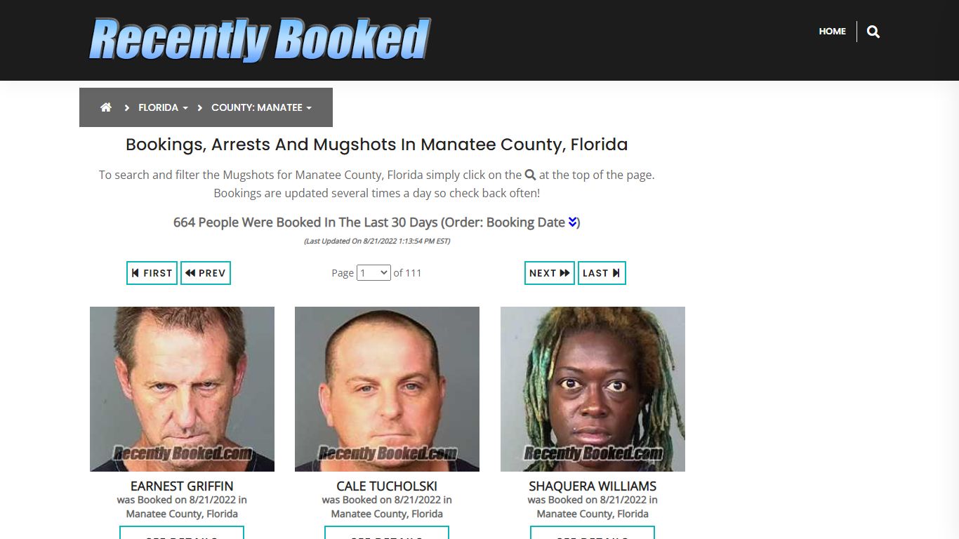 Bookings, Arrests and Mugshots in Manatee County, Florida - Recently Booked