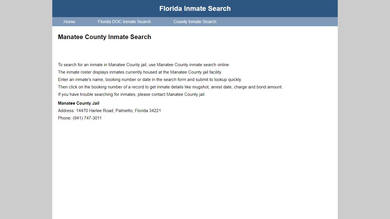 Manatee County Inmate Search